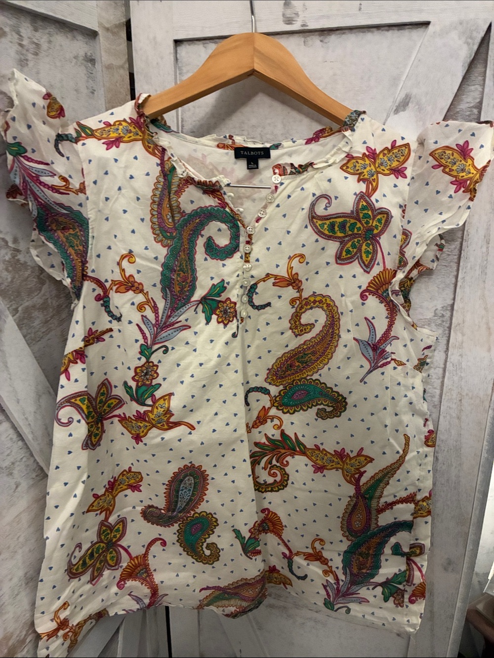 Talbots Cream Blouse with Multicolor Paisley Accents